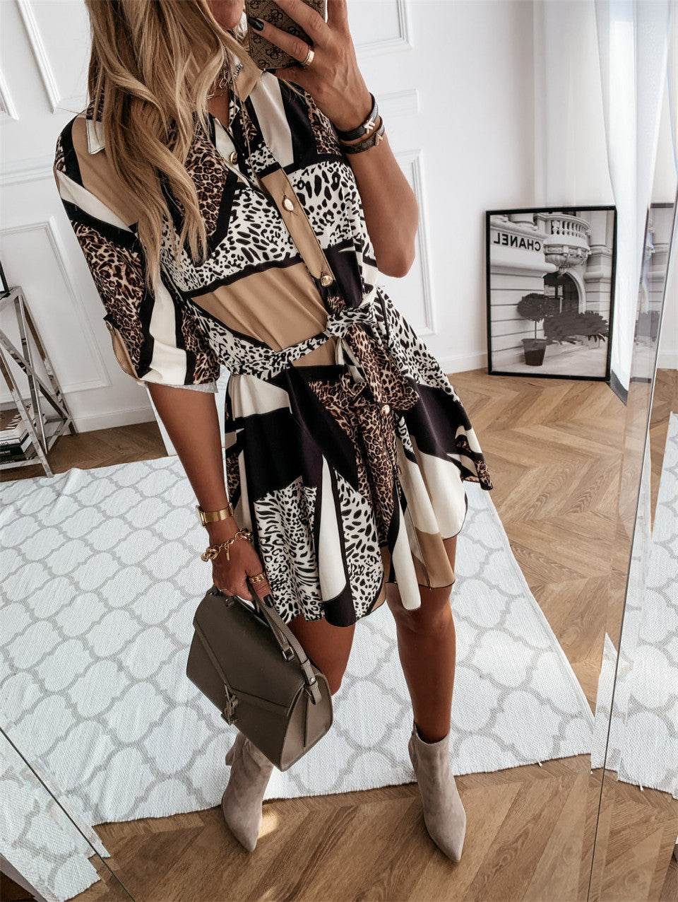 Robe Chemise Courte Femme à Imprimé Chic - JOLYUP