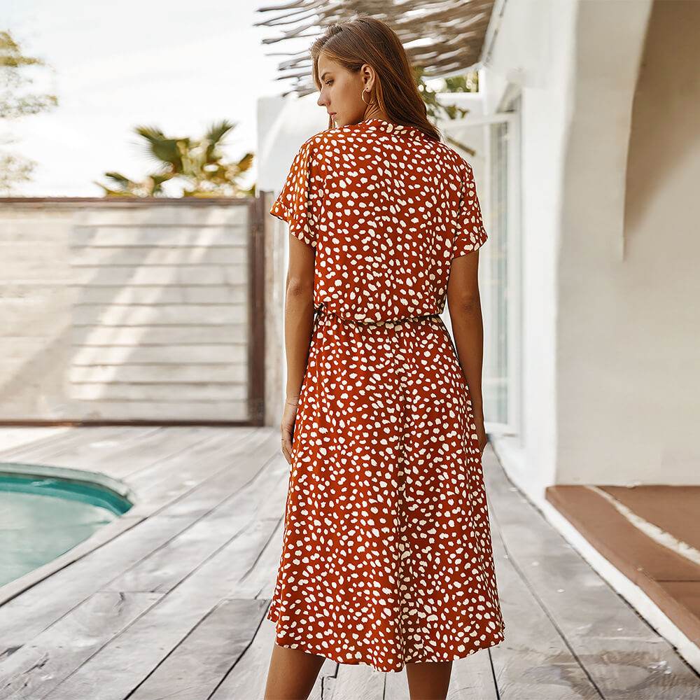 Robe chemise à pois manches courtes - JOLYUP