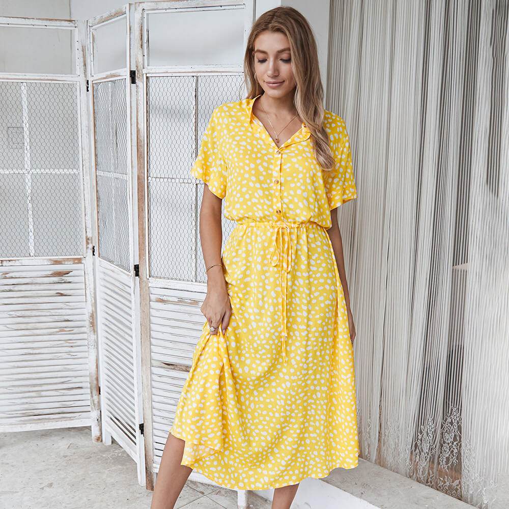 Robe chemise à pois manches courtes - JOLYUP