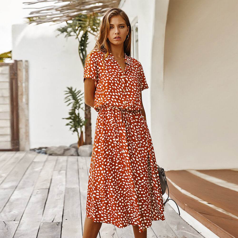 Robe chemise à pois manches courtes - JOLYUP