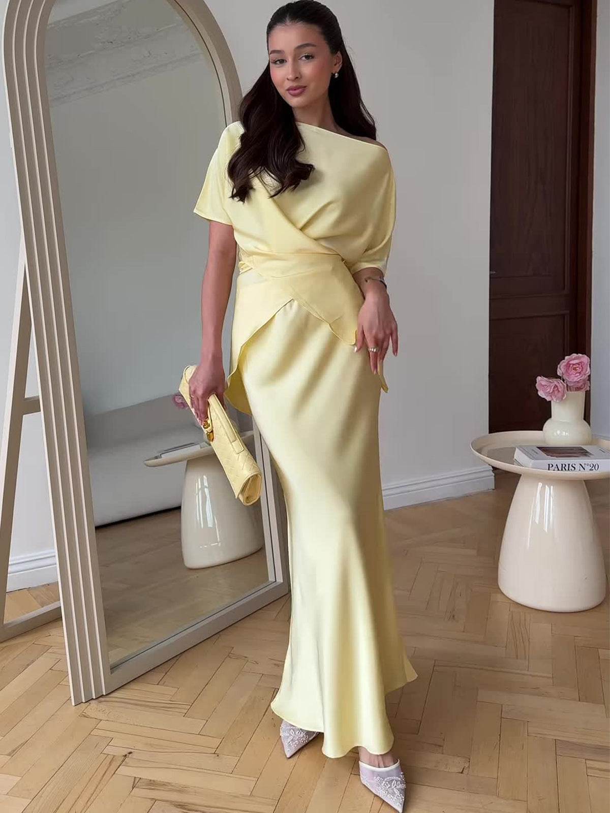 Ensemble Satin Élégant Jaune - JOLYUP