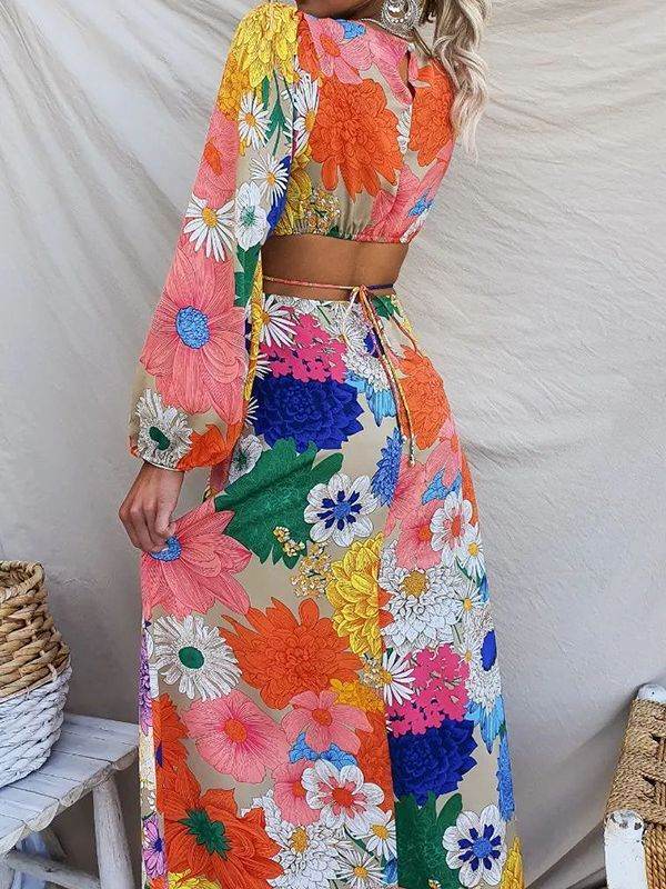 Robe Longue Bohème Fleurie à Manches Évasées - JOLYUP