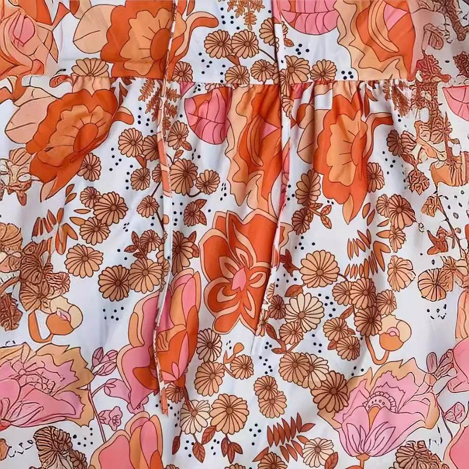 Robe Longue Fleurie Col V Ceinturée - JOLYUP