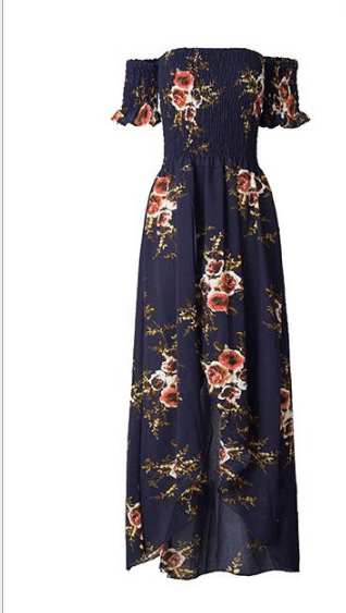 Robe longue fleurie épaules dénudées - JOLYUP