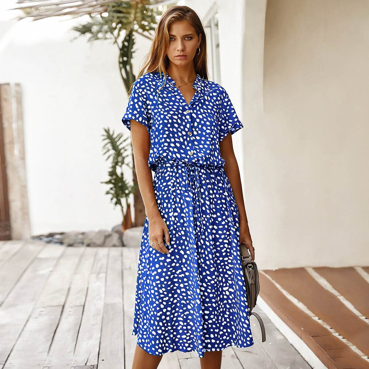 Robe chemise à pois manches courtes - JOLYUP
