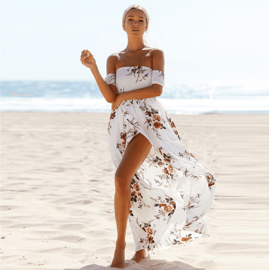 Robe longue fleurie épaules dénudées - JOLYUP