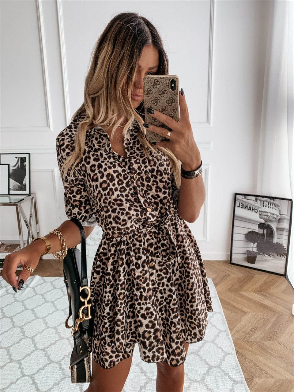 Robe Chemise Courte Femme à Imprimé Chic - JOLYUP