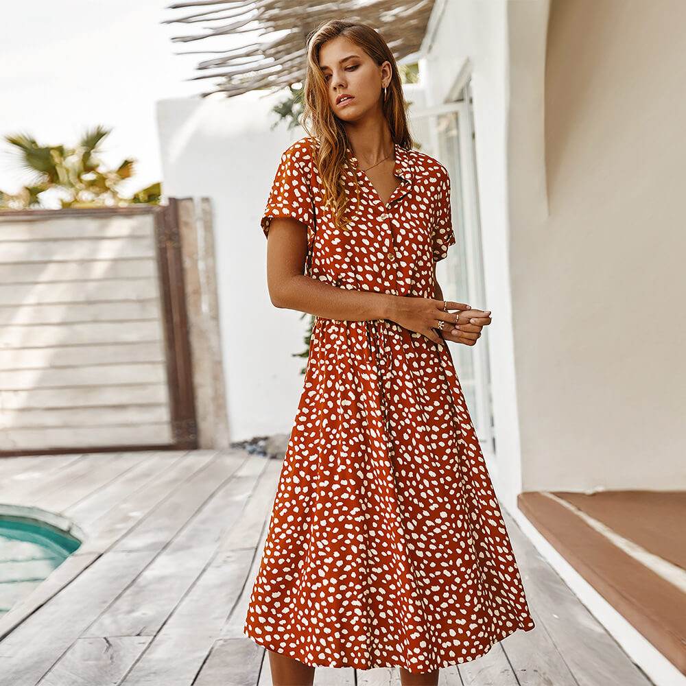 Robe chemise à pois manches courtes - JOLYUP