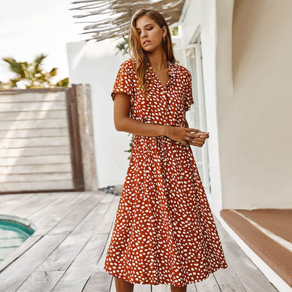 Robe chemise à pois manches courtes - JOLYUP