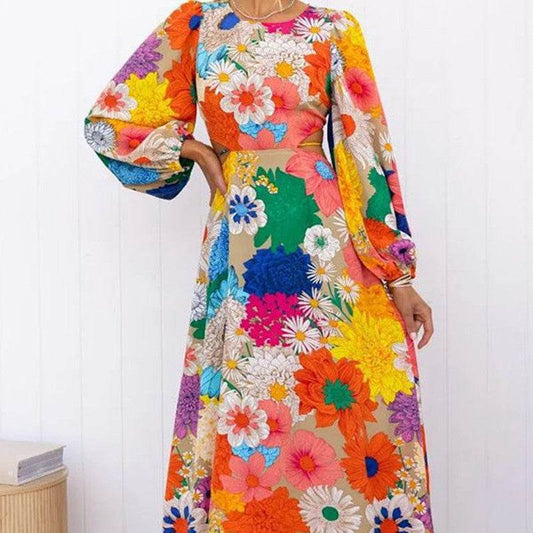 Robe Longue Bohème Fleurie à Manches Évasées - JOLYUP