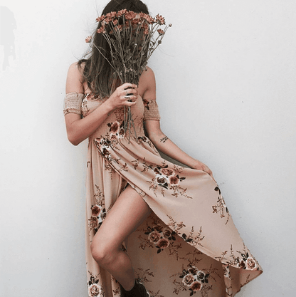Robe longue fleurie épaules dénudées - JOLYUP