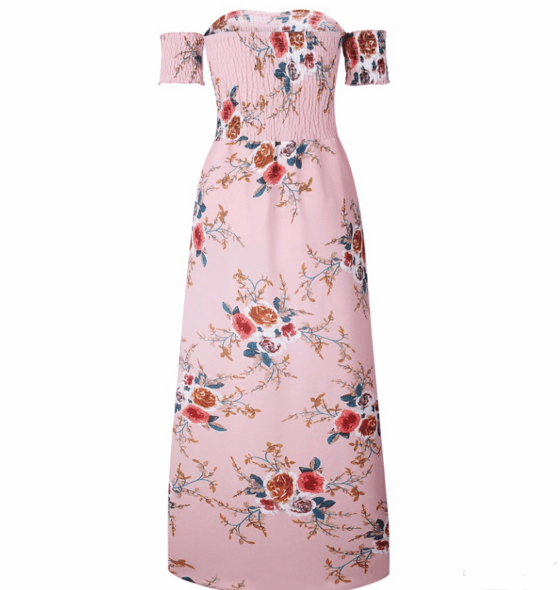 Robe longue fleurie épaules dénudées - JOLYUP