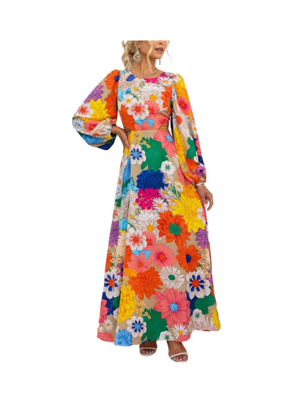 Robe Longue Bohème Fleurie à Manches Évasées - JOLYUP