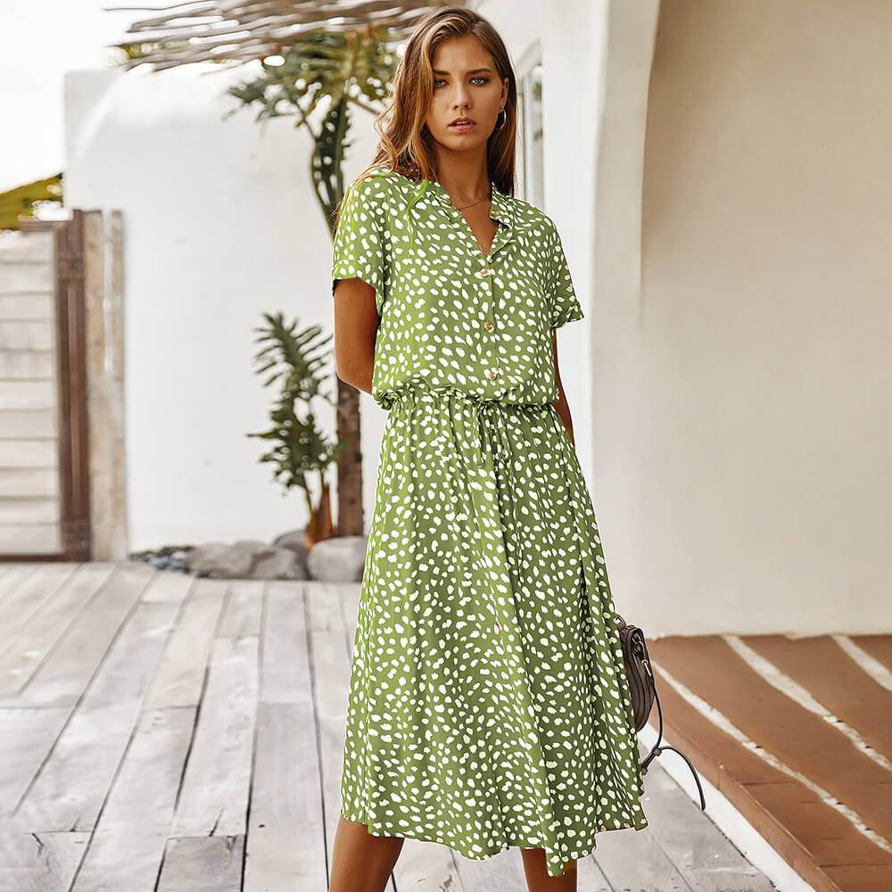 Robe chemise à pois manches courtes - JOLYUP