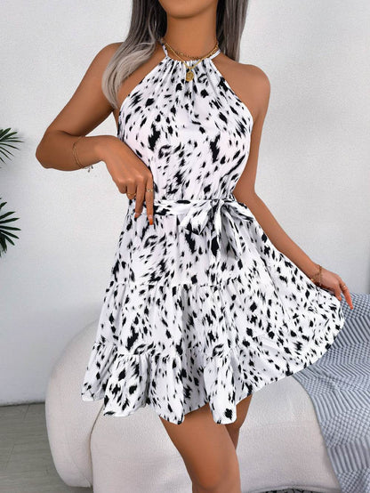 Robe courte d'été à volants – Dos nu à imprimé tacheté - JOLYUP