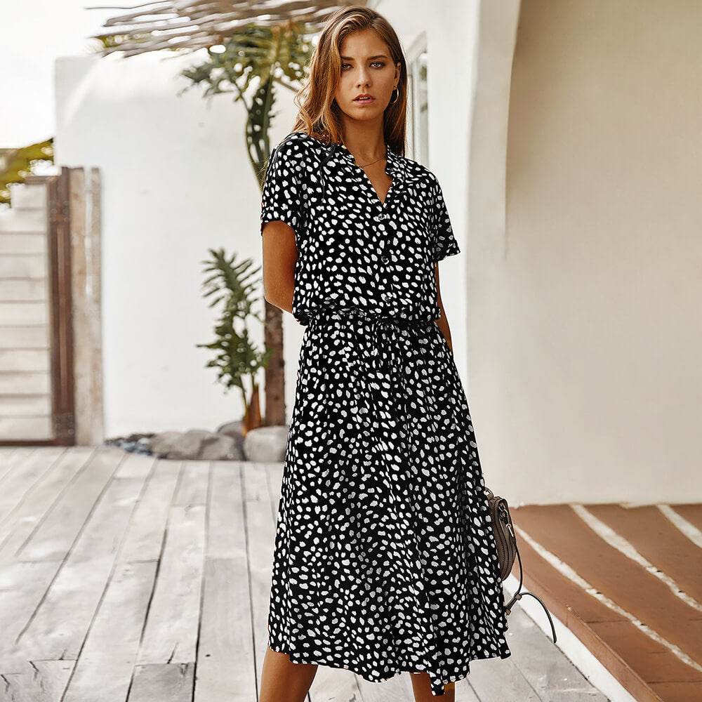 Robe chemise à pois manches courtes - JOLYUP