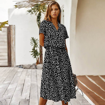 Robe chemise à pois manches courtes - JOLYUP