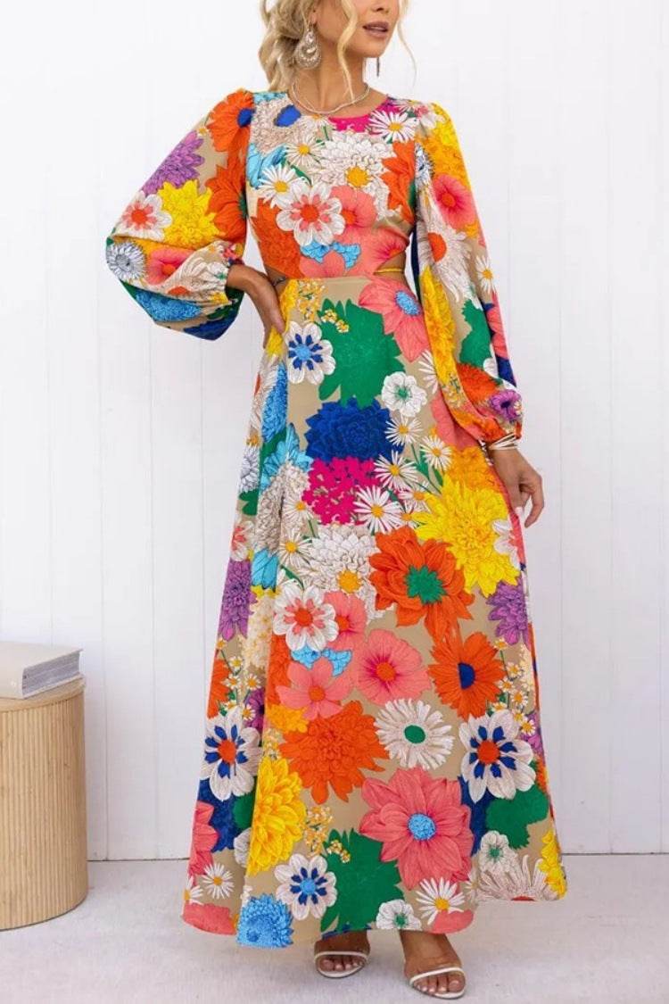 Robe Longue Bohème Fleurie à Manches Évasées - JOLYUP