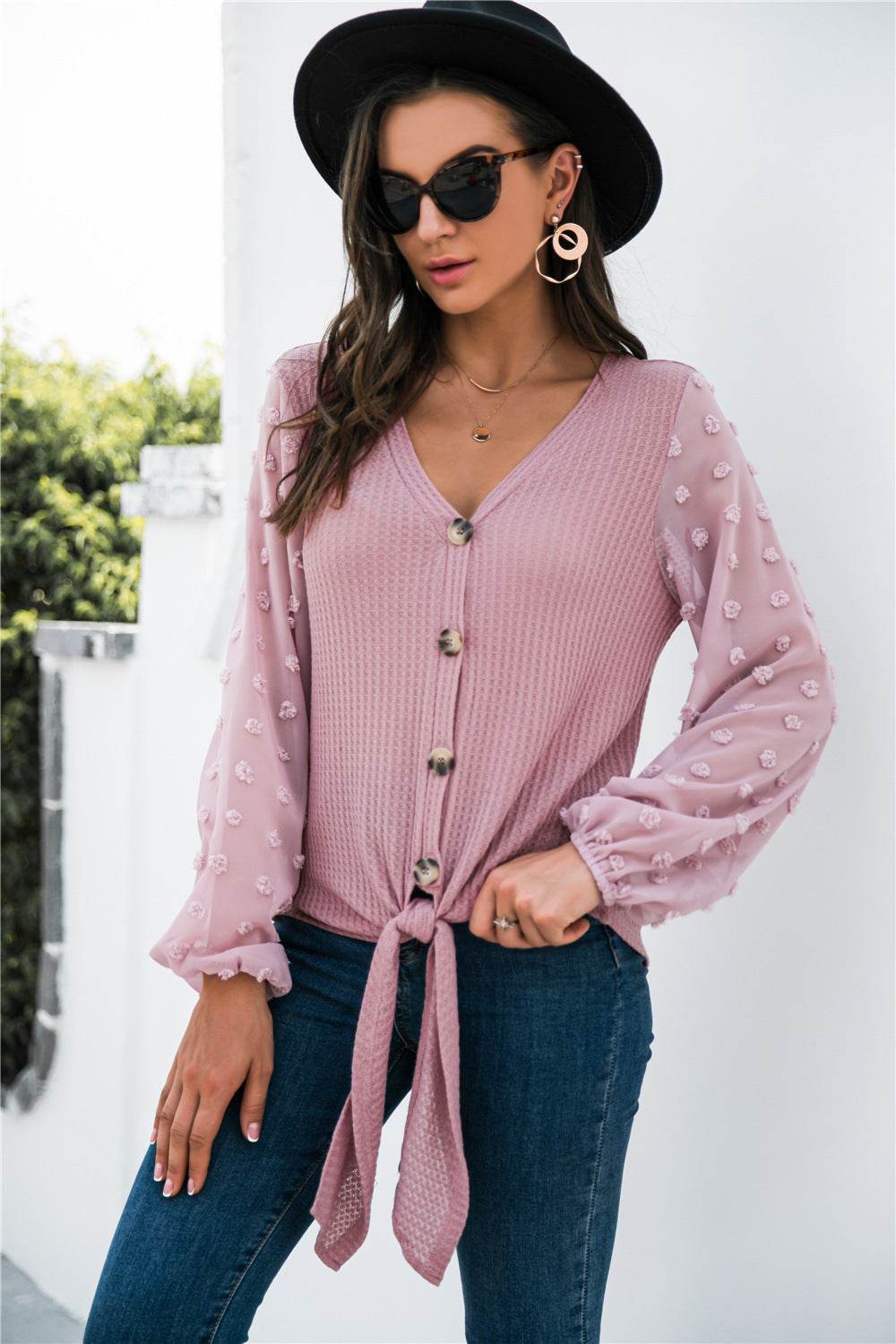 Blouse femme automne chic à manches transparentes - JOLYUP