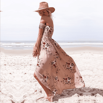 Robe longue fleurie épaules dénudées - JOLYUP