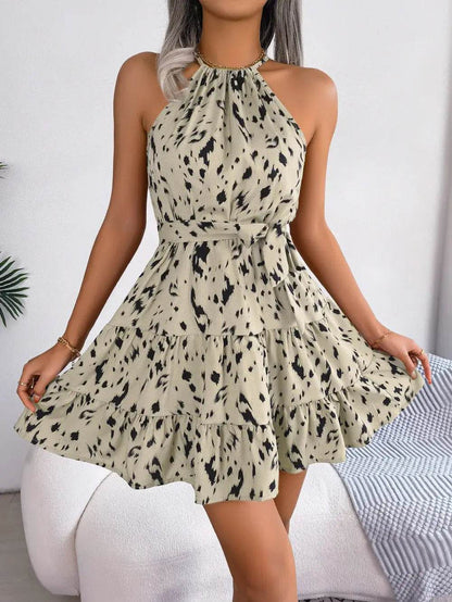 Robe courte d'été à volants – Dos nu à imprimé tacheté - JOLYUP