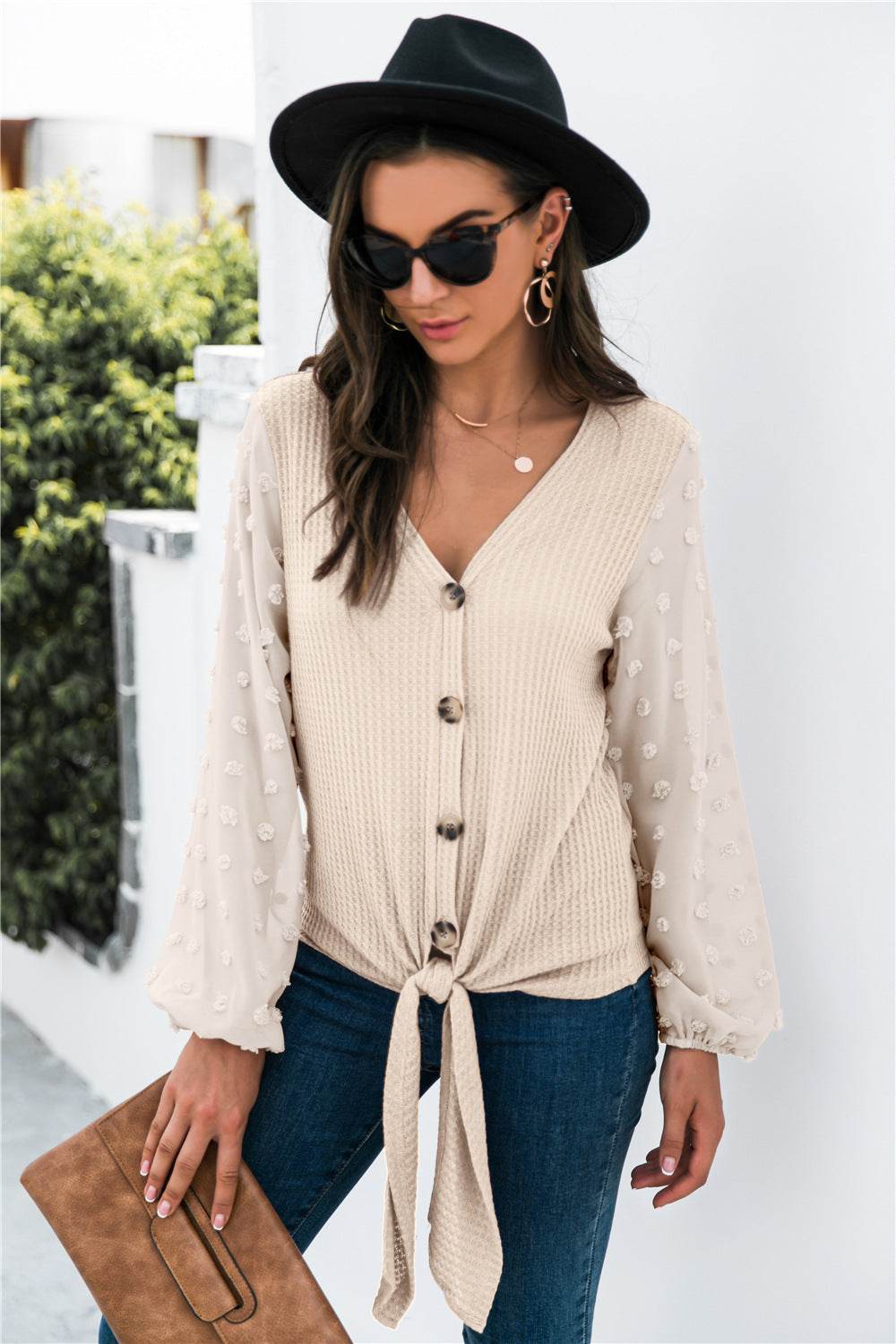 Blouse femme automne chic à manches transparentes - JOLYUP