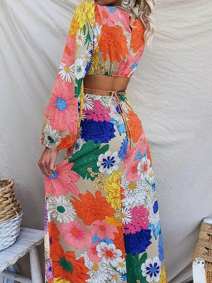 Robe Longue Bohème Fleurie à Manches Évasées - JOLYUP