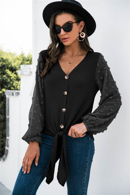 Blouse femme automne chic à manches transparentes - JOLYUP