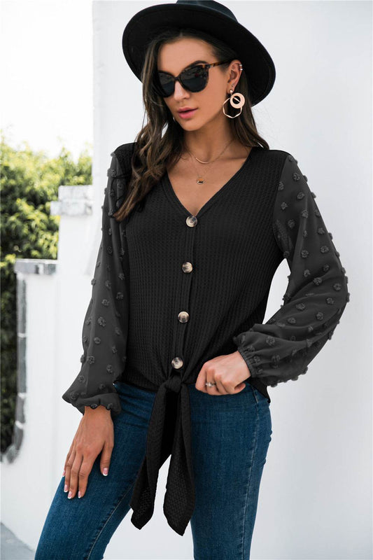 Blouse femme automne chic à manches transparentes - JOLYUP