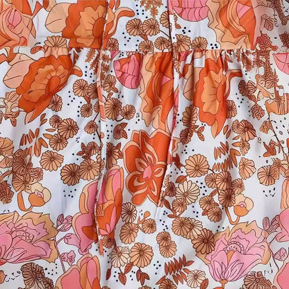 Robe Longue Fleurie Col V Ceinturée - JOLYUP